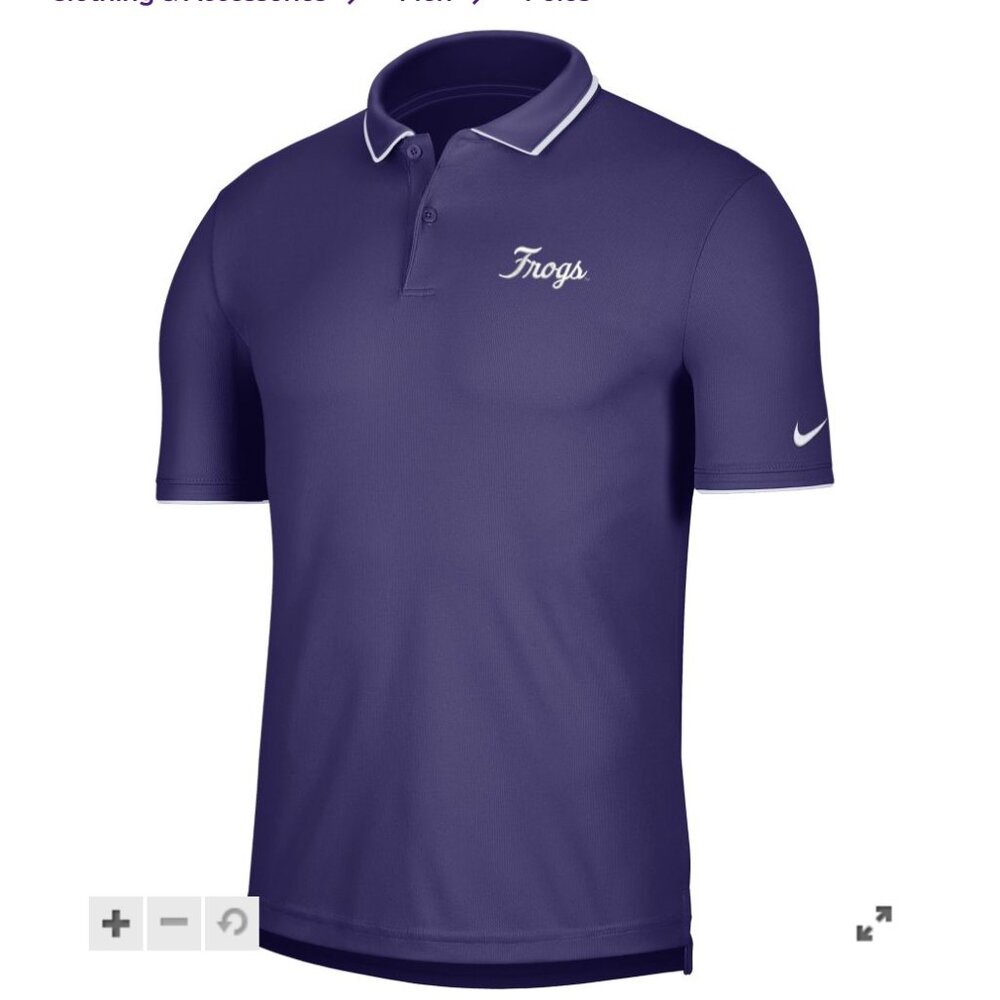TCU Frogs Vault Nike DriFit Polo - cursive frogs